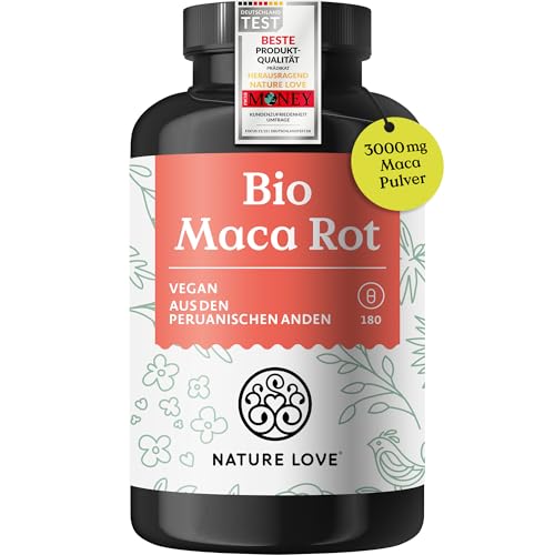 NATURE LOVE® Bio Maca Rot - 180 Kapseln - 3000mg...