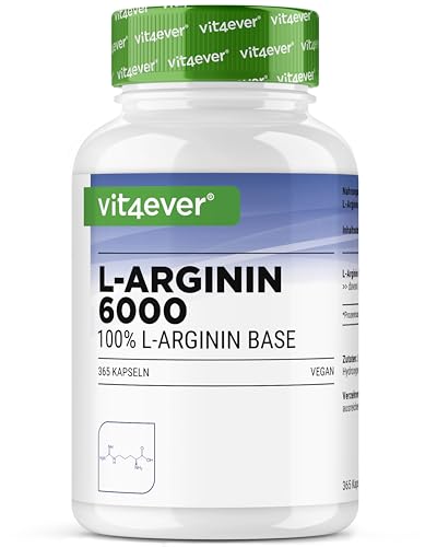 L-Arginin - 365 vegane Kapseln - Premium: 4500 mg...