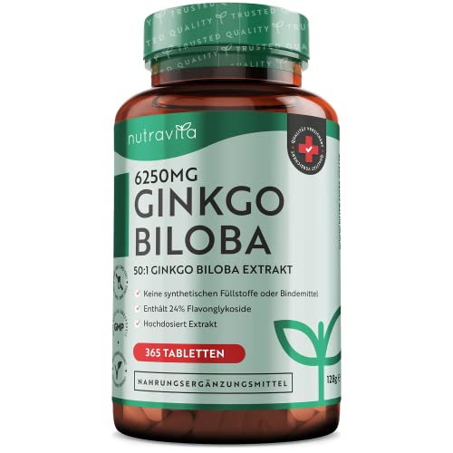 Ginkgo Biloba 6250 mg - 365 vegan Tabletten für 1...