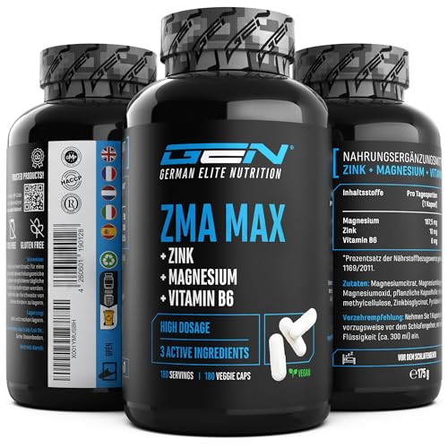ZMA MAX - 180 Kapseln - Extra hochdosiert - Zink +...