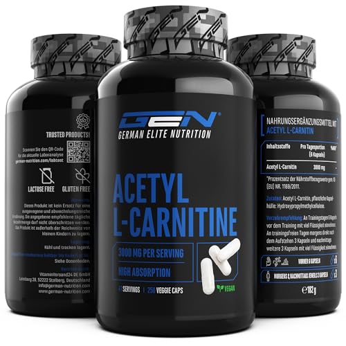 Acetyl L-Carnitin 3000 mit 250 Kapseln - 3000 mg...